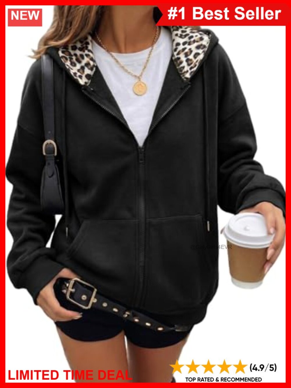 Women's Zip Up Hoodie Leopard Lined Oversized Sweatshirt with Pockets